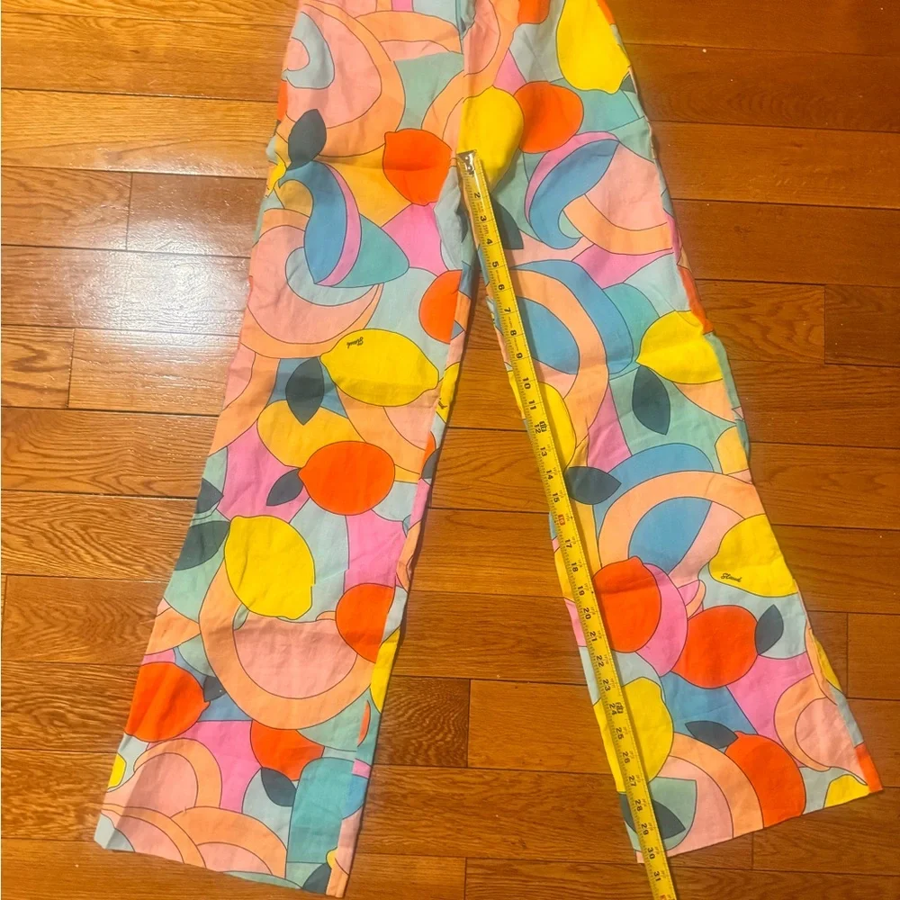 Staud Oscar Wide Leg Linen Pants Lemon Citrus Kaleidoscope Colorful Size 00 - Picture 2 of 4